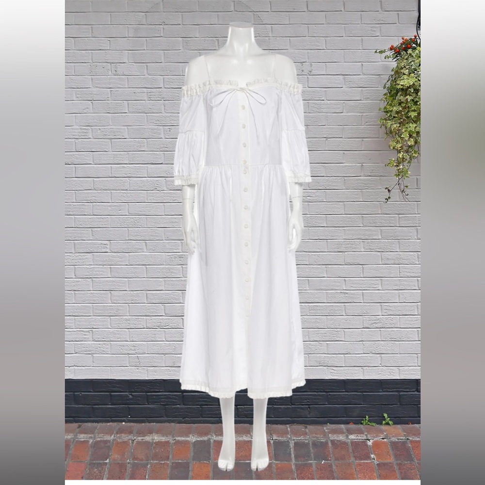 Vilshenko Off-the-Shoulder White Midi Shirt Dress